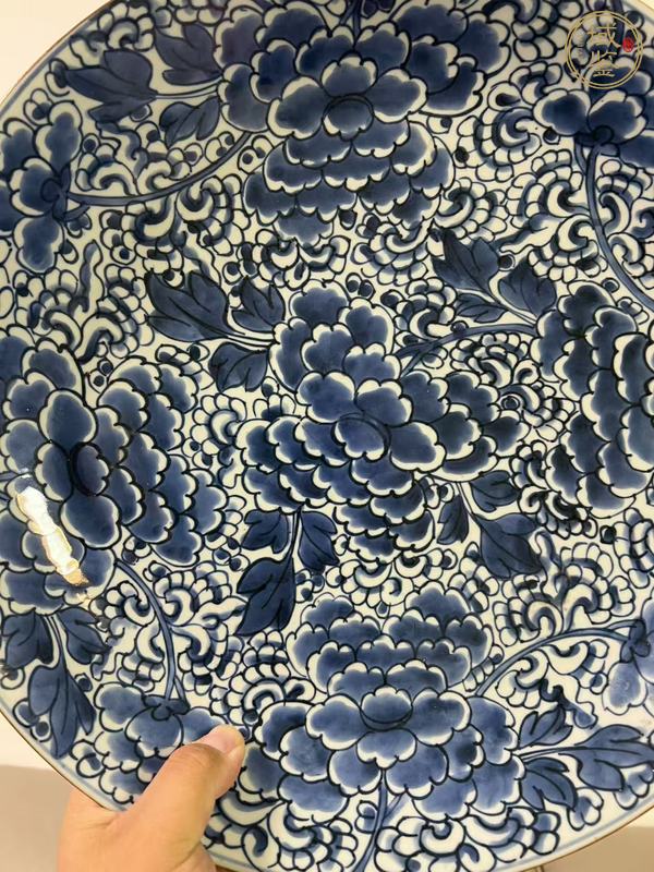 古玩陶瓷青化牡丹紋大盤真品鑒賞圖