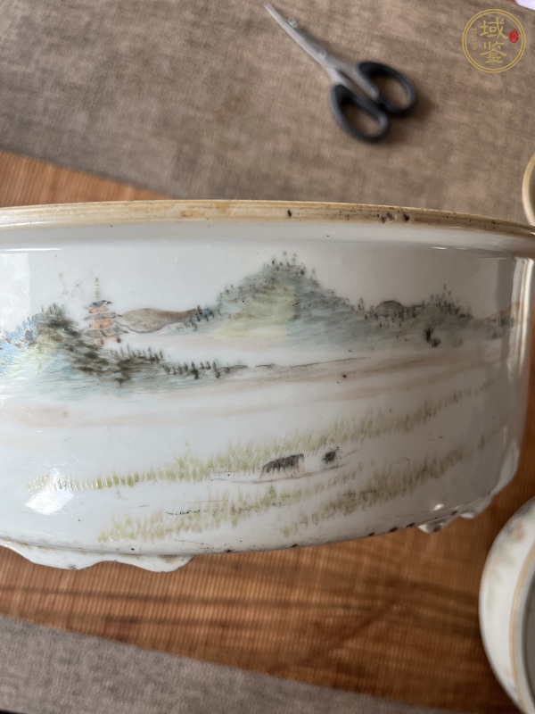 古玩陶瓷晚清淺降彩一品鍋底子真品鑒賞圖
