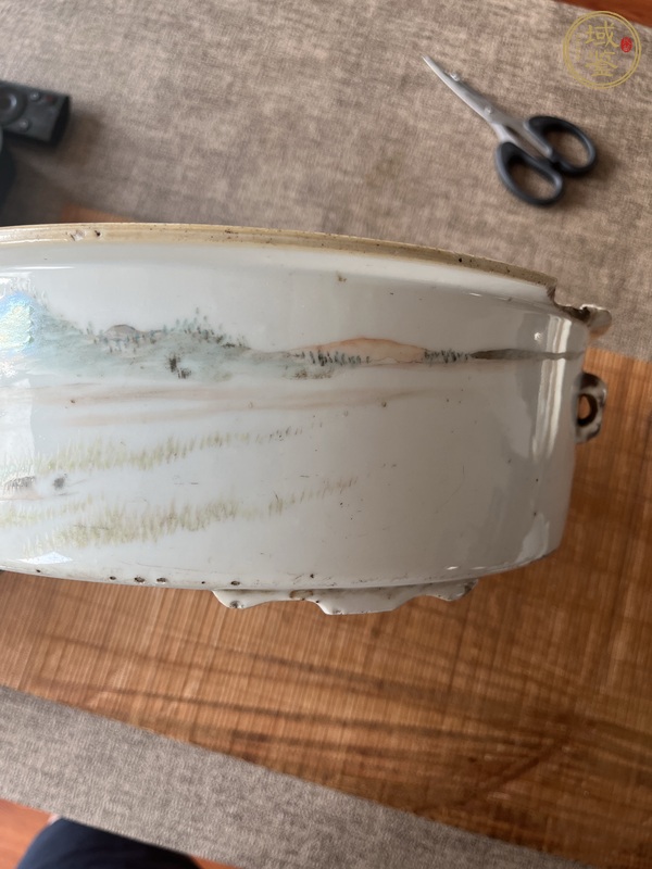 古玩陶瓷晚清淺降彩一品鍋底子真品鑒賞圖