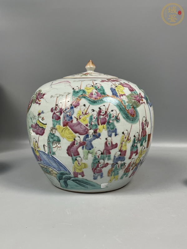 古玩陶瓷百子鬧春粉彩罐真品鑒賞圖