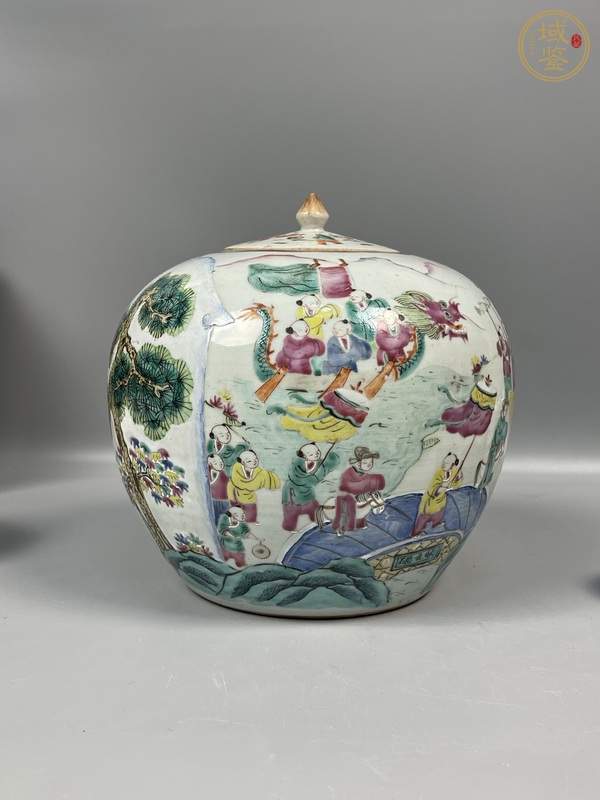 古玩陶瓷百子鬧春粉彩罐真品鑒賞圖