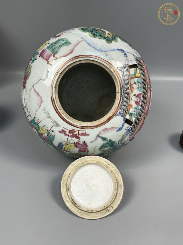 古玩陶瓷百子鬧春粉彩罐真品鑒賞圖