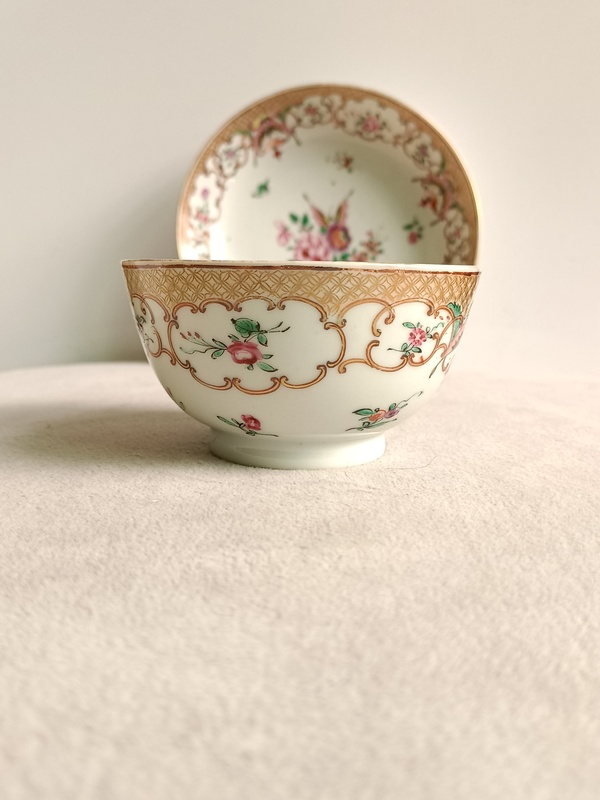古玩陶瓷廣彩花卉紋杯碟拍賣，當前價格1680元