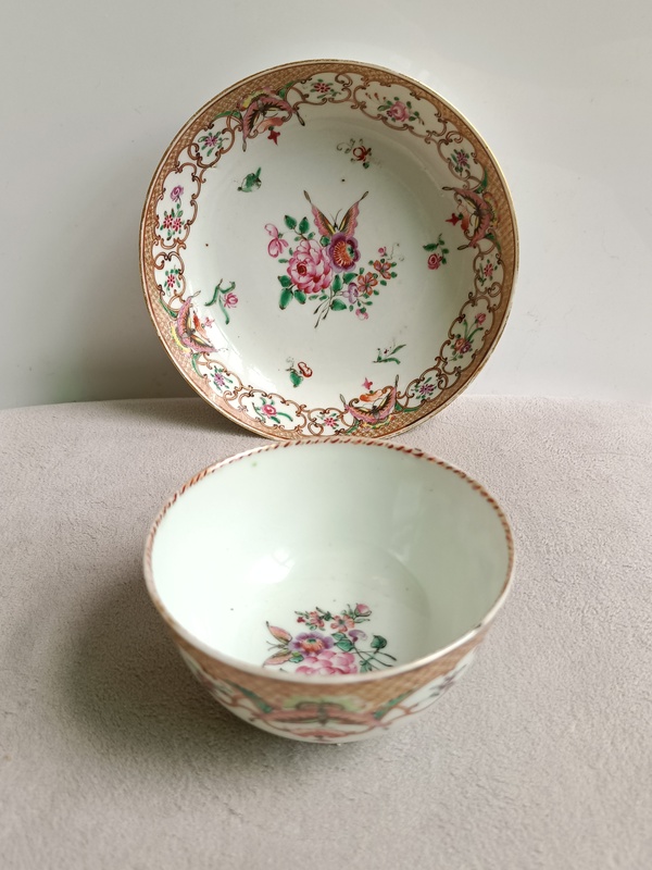 古玩陶瓷廣彩花卉紋杯碟拍賣,當前價格1680元
