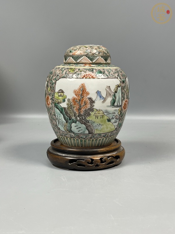 古玩陶瓷花鳥(niǎo)山水紋五彩罐真品鑒賞圖