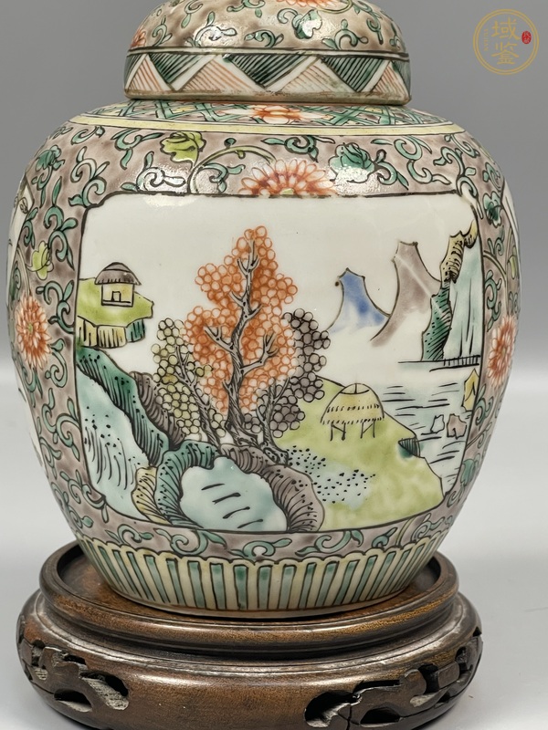 古玩陶瓷花鳥(niǎo)山水紋五彩罐真品鑒賞圖