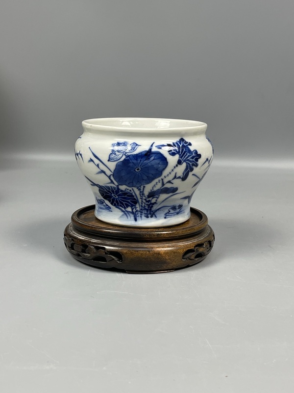 古玩陶瓷晚清文房花卉紋馬蹄尊拍賣，當前價格4500元