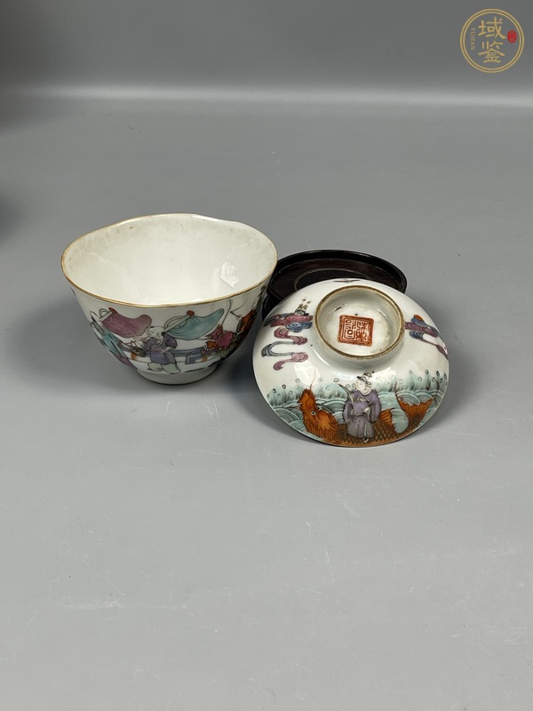 古玩陶瓷粉彩人物故事紋蓋碗真品鑒賞圖