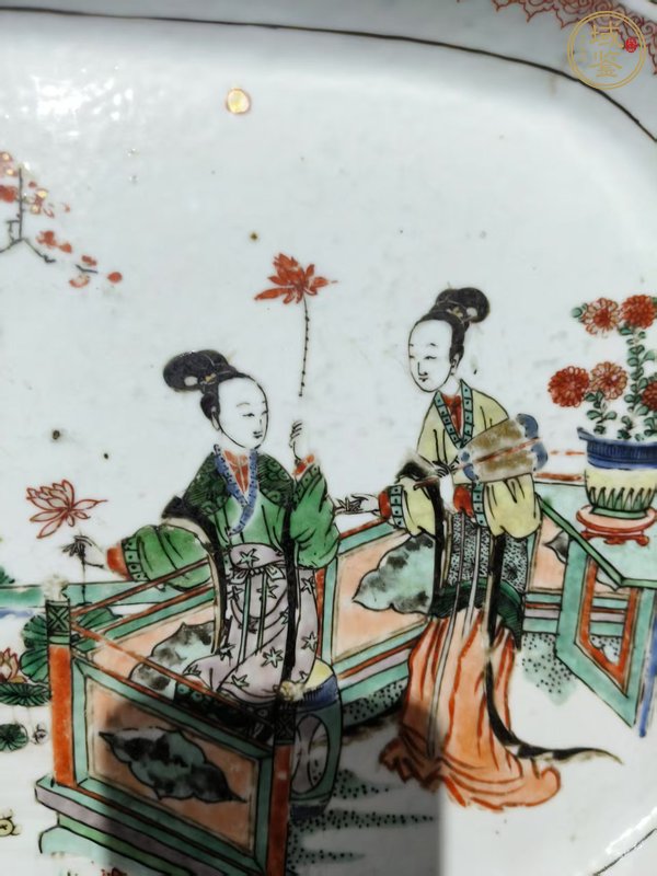 古玩陶瓷五彩人物故事長方盤真品鑒賞圖