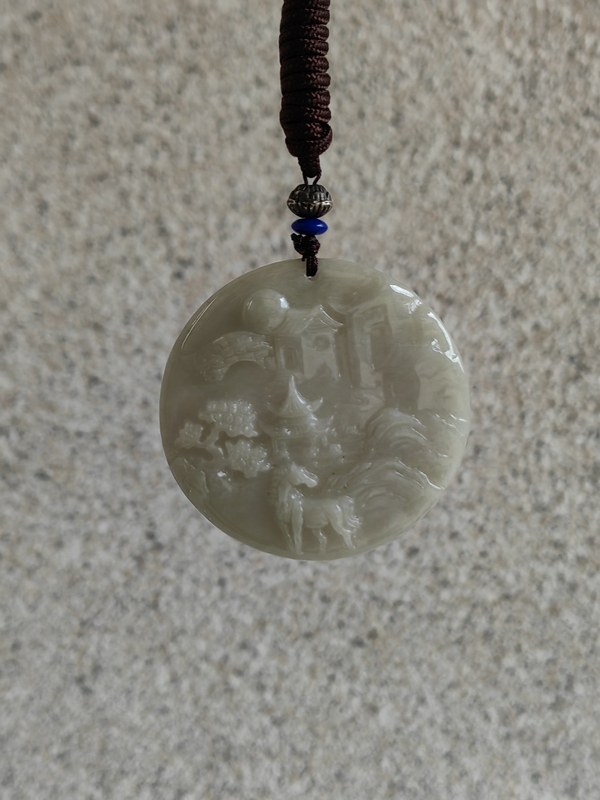 古玩玉器天然翡翠雕“山水牌”拍賣，當(dāng)前價(jià)格298元