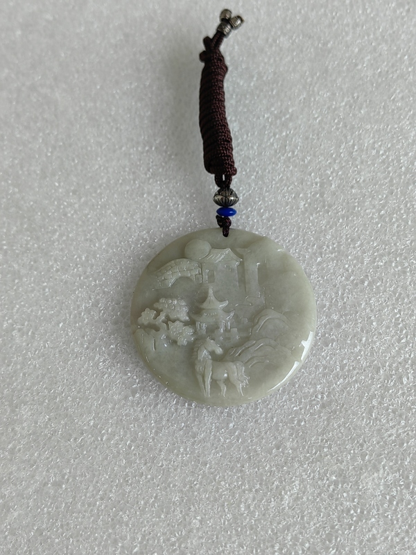 古玩玉器天然翡翠雕“山水牌”拍賣，當(dāng)前價(jià)格298元