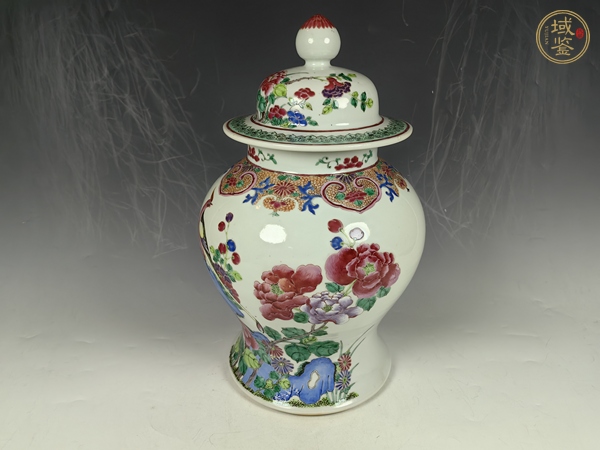 古玩陶瓷晚清洞石錦雞牡丹花卉蝴蝶紋粉彩將軍罐真品鑒賞圖