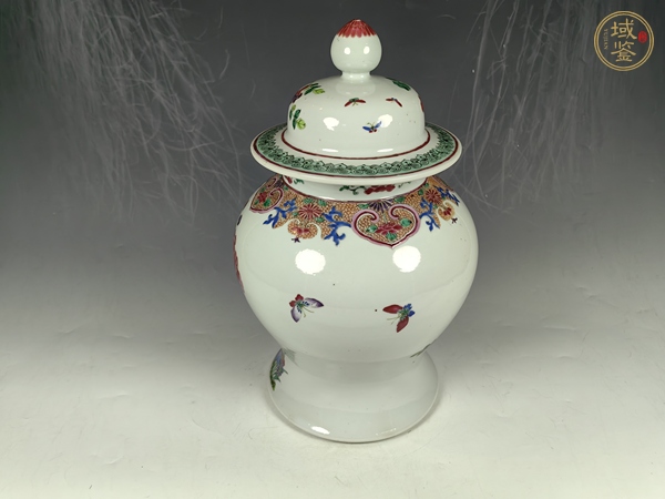 古玩陶瓷晚清洞石錦雞牡丹花卉蝴蝶紋粉彩將軍罐真品鑒賞圖