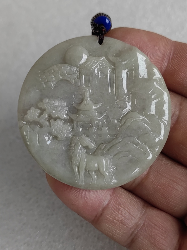 古玩玉器天然翡翠雕“山水牌”拍賣，當(dāng)前價(jià)格298元