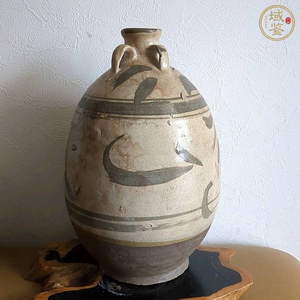 古玩陶瓷磁州窯白底黑花四系瓶真品鑒賞圖