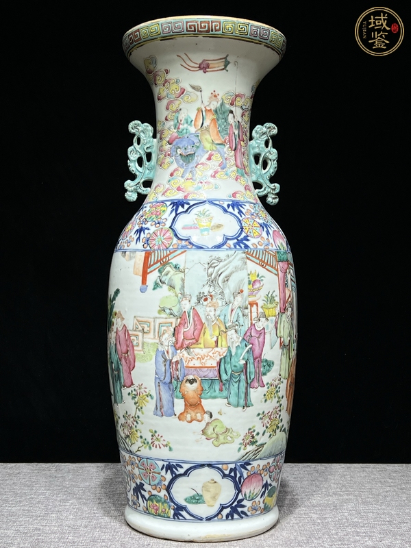 古玩陶瓷清同治 粉彩瑤池祝壽雙耳瓶真品鑒賞圖