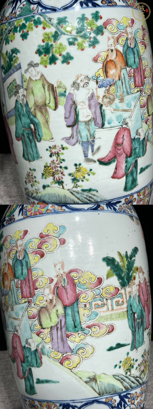 古玩陶瓷清同治 粉彩瑤池祝壽雙耳瓶真品鑒賞圖