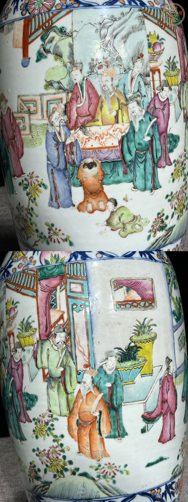 古玩陶瓷清同治 粉彩瑤池祝壽雙耳瓶真品鑒賞圖