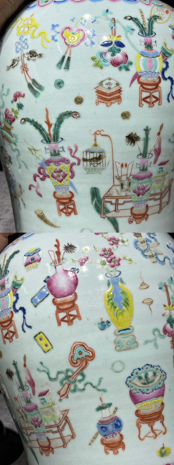 古玩陶瓷清晚期 粉彩博古紋將軍罐真品鑒賞圖