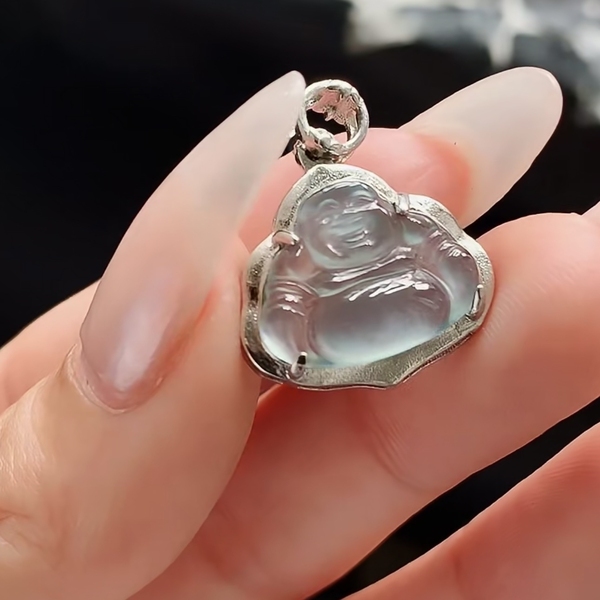 古玩玉器冰種晴水翡翠鑲嵌***“佛公”掛件拍賣，當(dāng)前價格298元