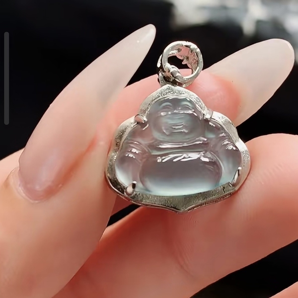 古玩玉器冰種晴水翡翠鑲嵌***“佛公”掛件拍賣，當(dāng)前價格298元