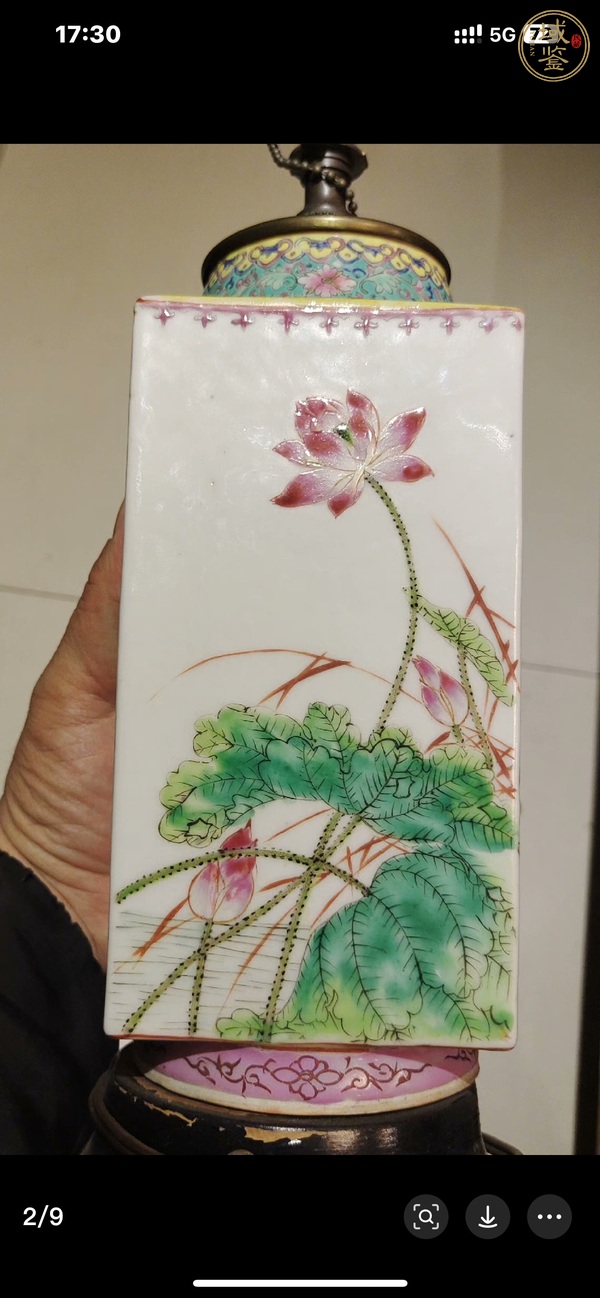 古玩陶瓷民國細(xì)路粉彩琮式瓶真品鑒賞圖