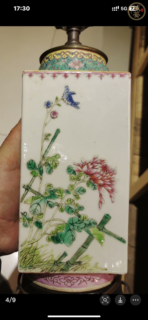 古玩陶瓷民國細(xì)路粉彩琮式瓶真品鑒賞圖