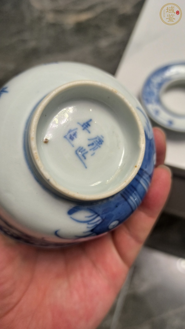 古玩陶瓷青花花鳥詩文蓋碗真品鑒賞圖