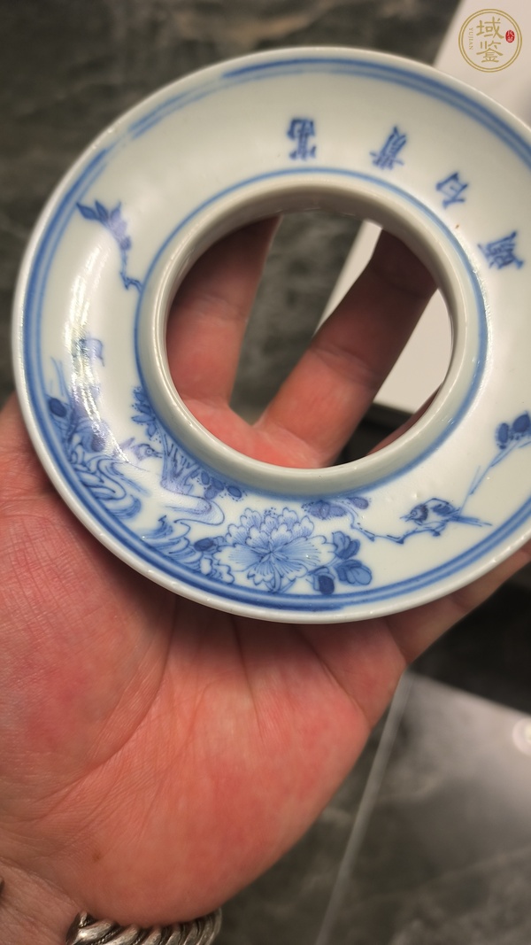 古玩陶瓷青花花鳥詩文蓋碗真品鑒賞圖