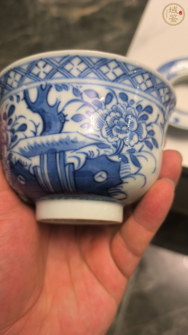 古玩陶瓷青花花鳥詩文蓋碗真品鑒賞圖
