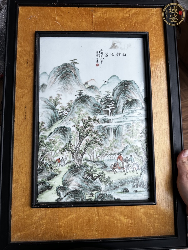 古玩陶瓷粉彩山水人物瓷板真品鑒賞圖