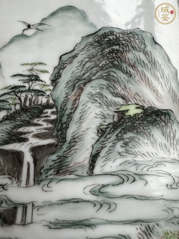 古玩陶瓷粉彩山水人物瓷板真品鑒賞圖