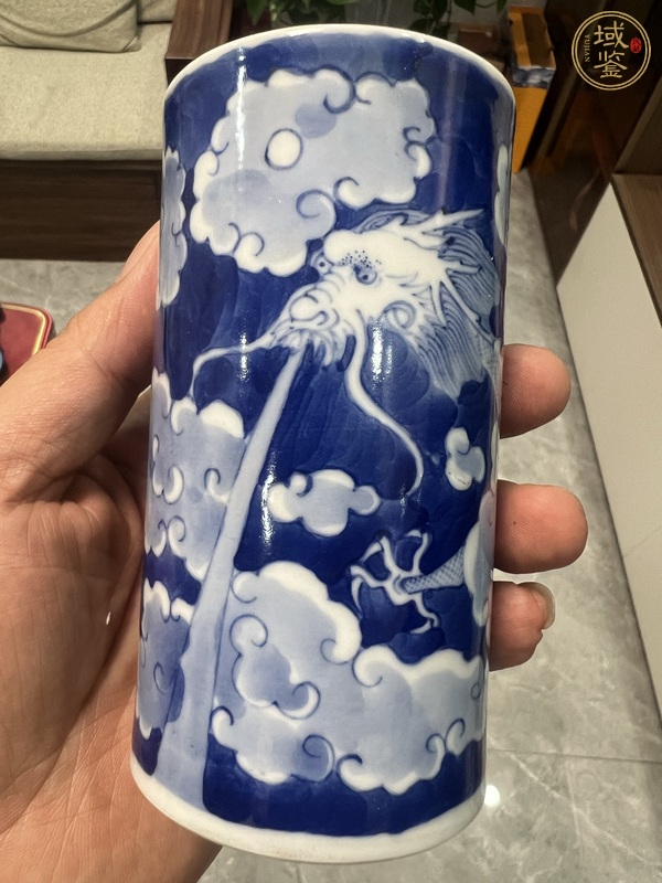 古玩陶瓷青花留白青花云龍紋筆筒真品鑒賞圖