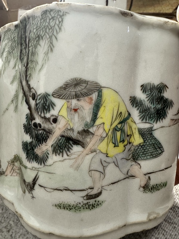 古玩陶瓷油粉彩漁翁得利圖茶葉罐拍賣(mài)，當(dāng)前價(jià)格6800元
