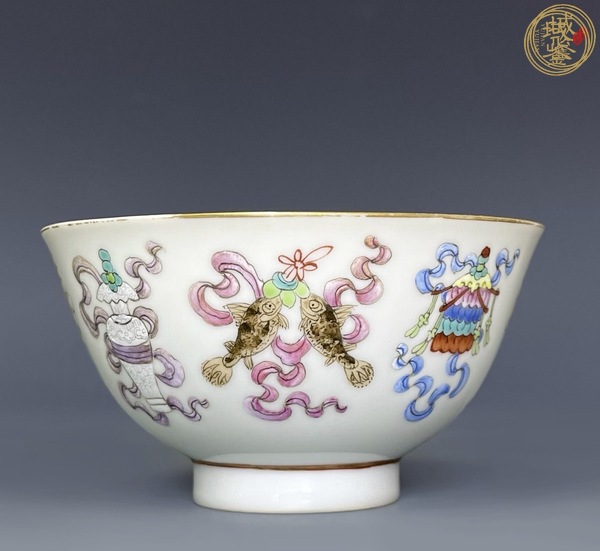 古玩陶瓷粉彩八寶紋茶碗真品鑒賞圖