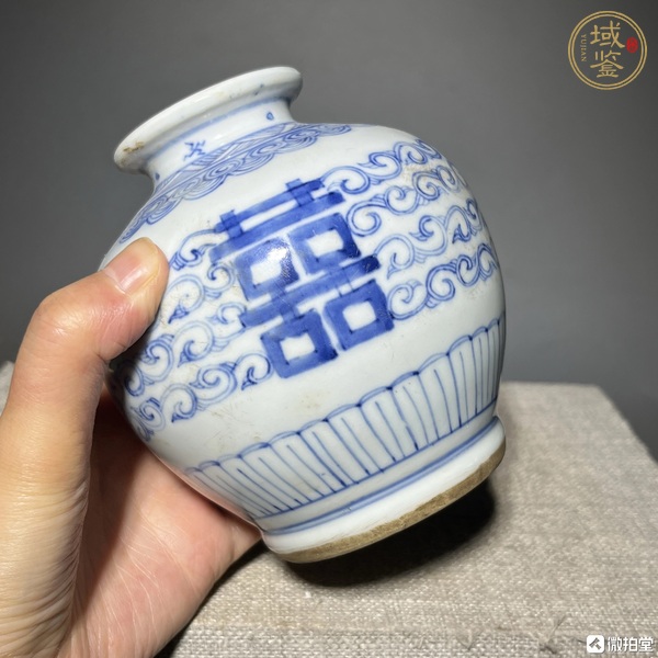 古玩陶瓷纏枝花囍字紋罐真品鑒賞圖