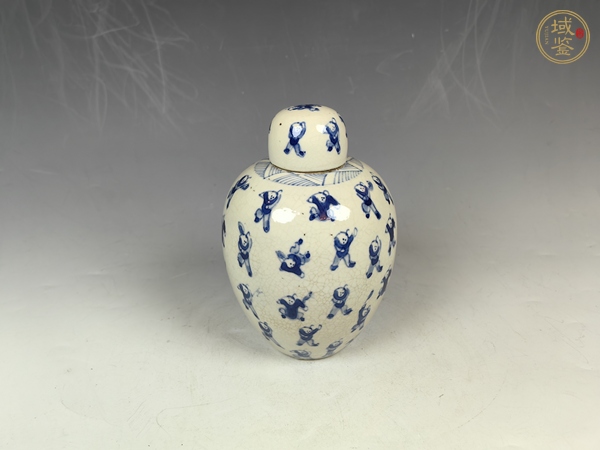古玩陶瓷晚清煨瓷百子?jì)霊蚯嗷ㄉw罐真品鑒賞圖
