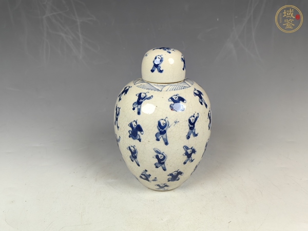 古玩陶瓷晚清煨瓷百子?jì)霊蚯嗷ㄉw罐真品鑒賞圖