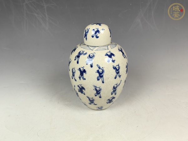 古玩陶瓷晚清煨瓷百子?jì)霊蚯嗷ㄉw罐真品鑒賞圖