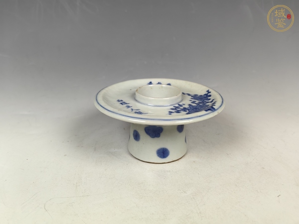 古玩陶瓷嘉慶青花梅花詩文高足盤真品鑒賞圖