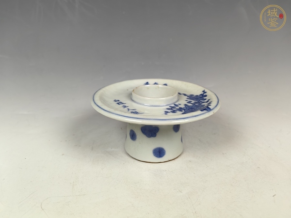 古玩陶瓷嘉慶青花梅花詩文高足盤真品鑒賞圖