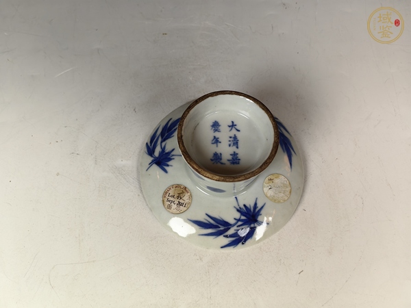 古玩陶瓷嘉慶青花梅花詩文高足盤真品鑒賞圖