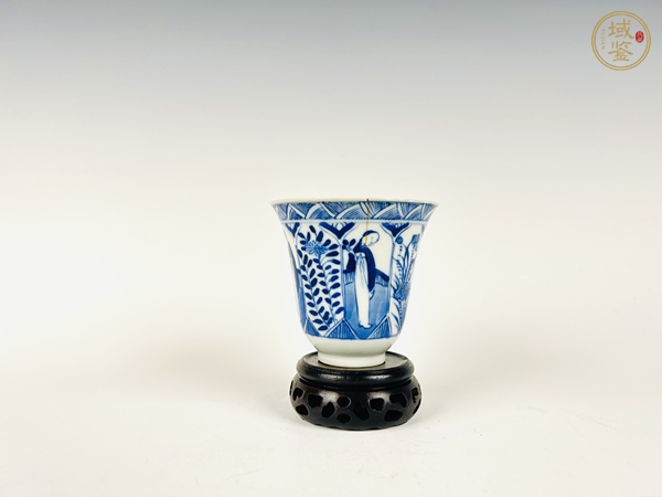古玩陶瓷清光緒·青花人物故事鈴鐺杯真品鑒賞圖