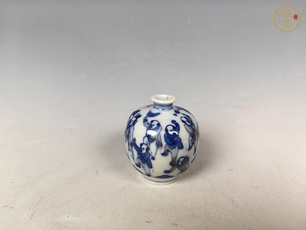 古玩陶瓷清晚青花釉里紅司馬光砸缸嬰戲紋鼻煙壺真品鑒賞圖