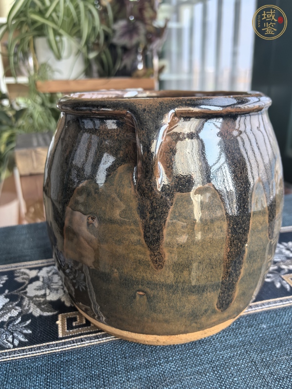 古玩陶瓷窯變黑釉雙系罐真品鑒賞圖