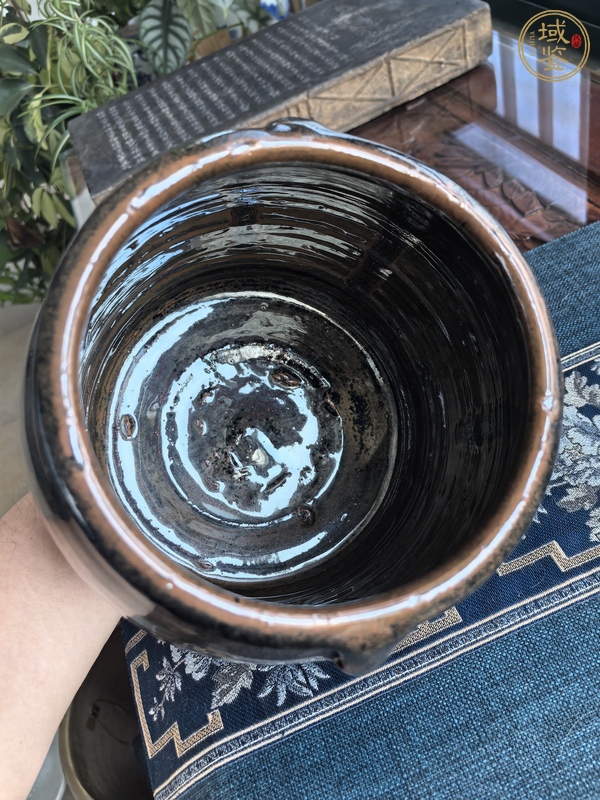 古玩陶瓷窯變黑釉雙系罐真品鑒賞圖