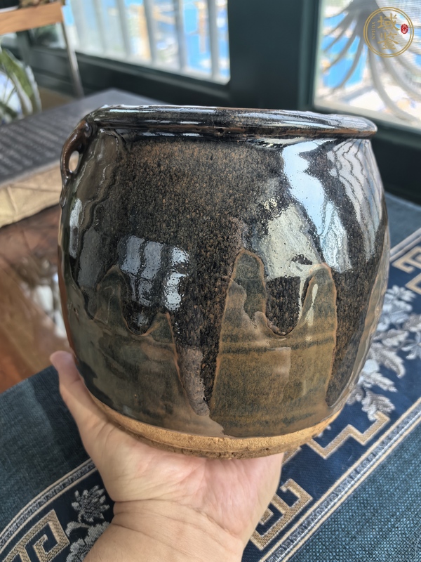 古玩陶瓷窯變黑釉雙系罐真品鑒賞圖