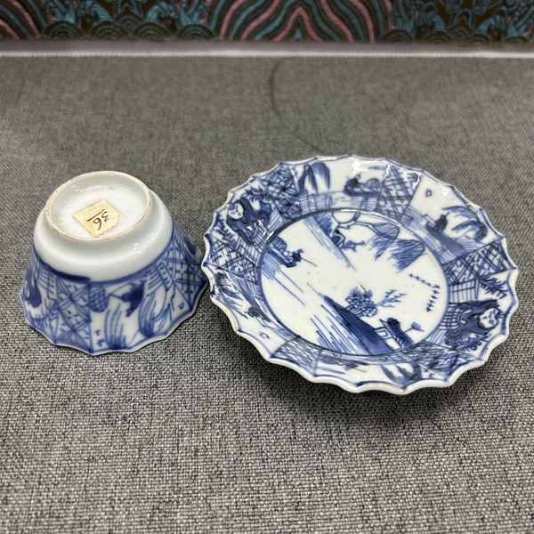 古玩陶瓷清康熙青花漁家樂紋杯碟拍賣,當前價格2200元