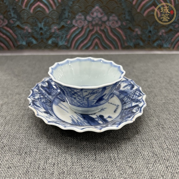 古玩陶瓷青花漁家樂紋杯碟真品鑒賞圖