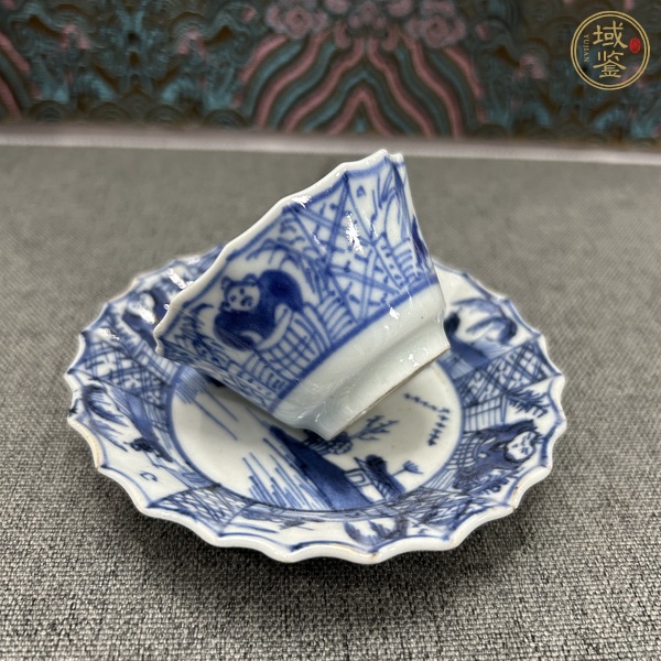 古玩陶瓷青花漁家樂紋杯碟真品鑒賞圖